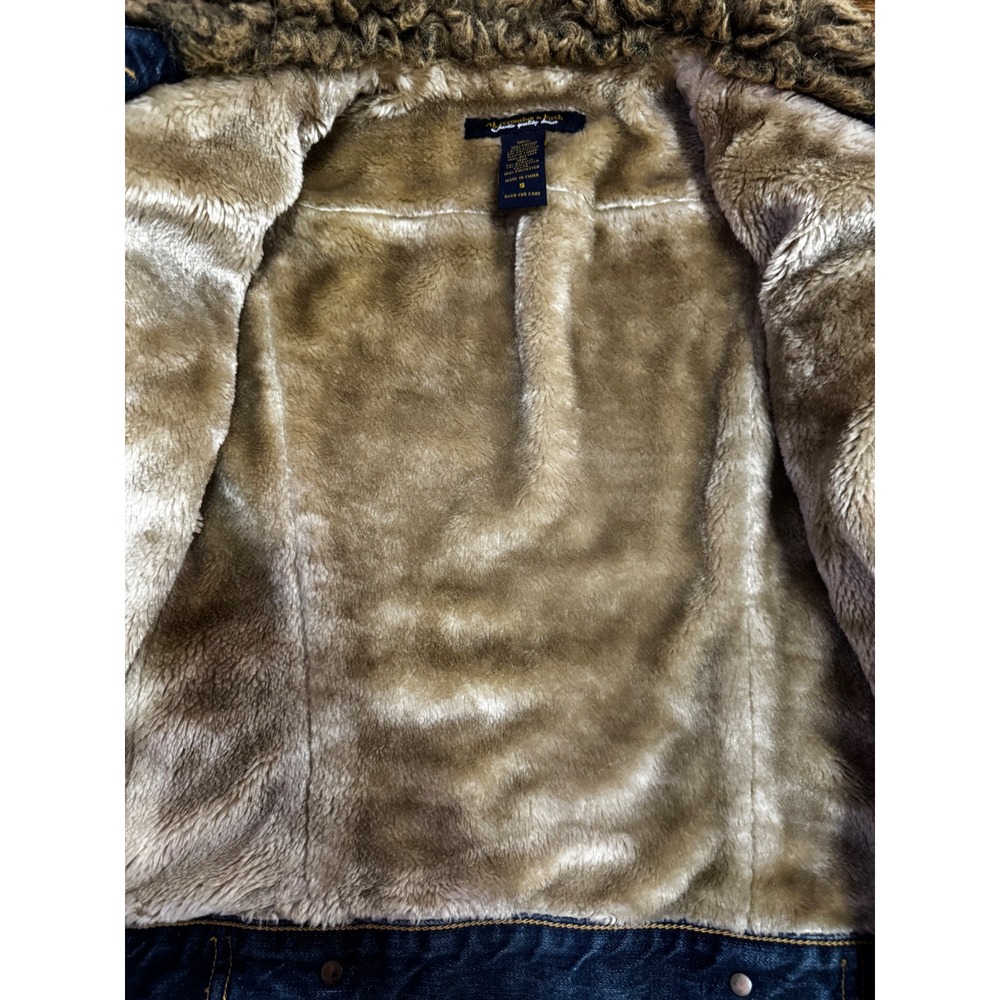 Abercrombie & Fitch Womens Denim Jacket Faux Fur Sherpa Lined Blue Small - Picture 6 of 12